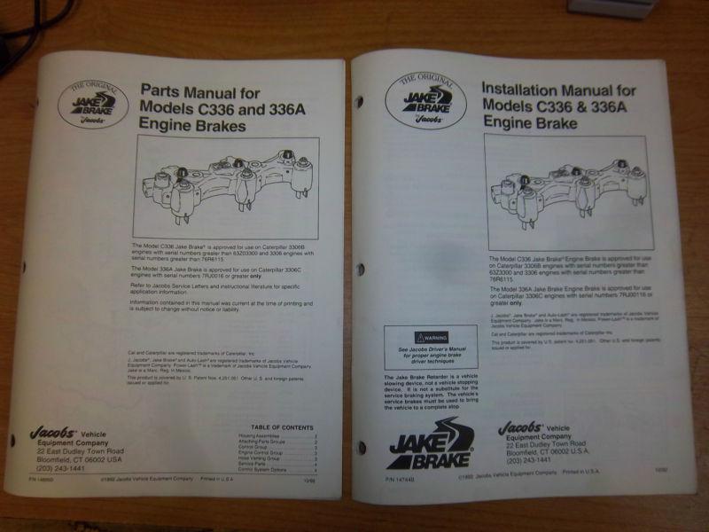 Jake engine brake parts installation manual model c336 336a caterpillar 3306 b c