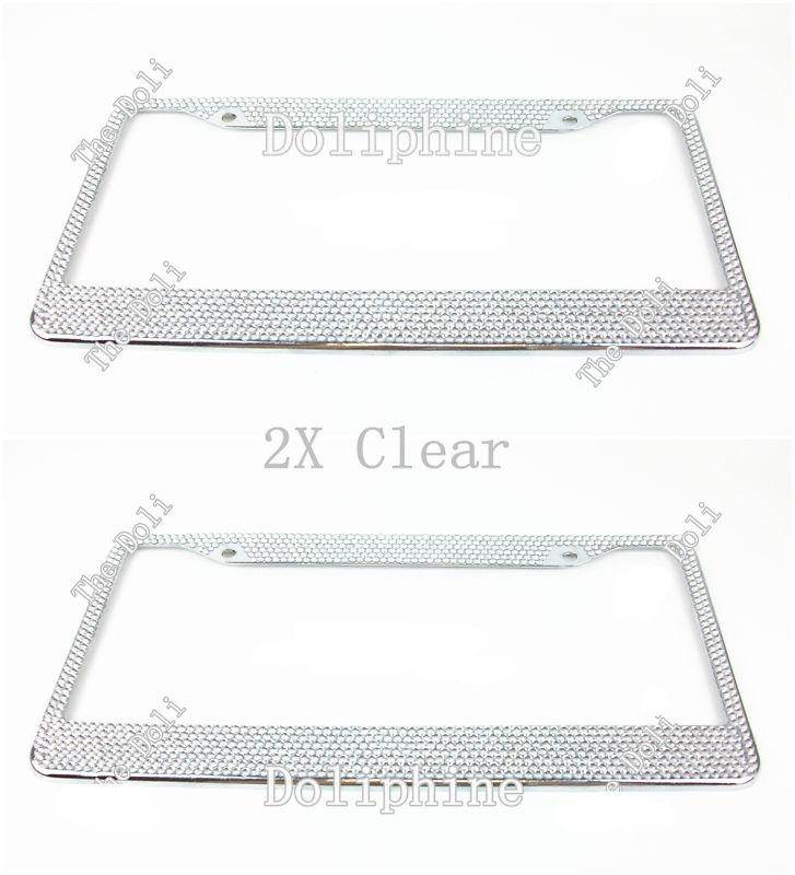 2x clear bling crystal metal chrome u.s. license plate frame 7 rows rhinestone