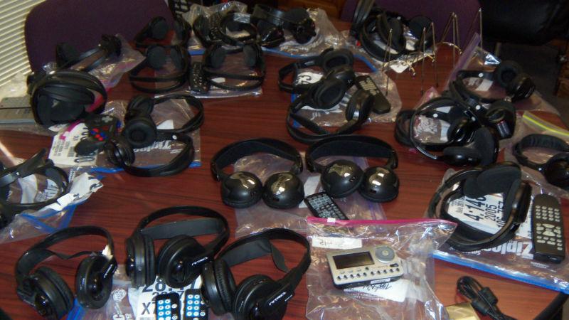 (106) piece lot of headphones remotes audiovox bmw clarion gm honda jvc sirius 