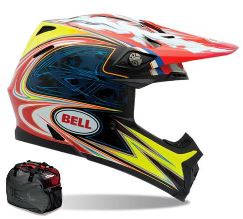 Bell moto-9 carbon airtrix laguna red/yellow/black large dirt atv mx helmet