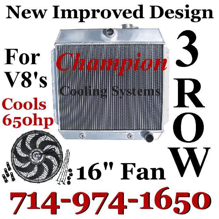 3 row v8 conversion radiator 1949-1954 chevy cars + 16" cooling fan