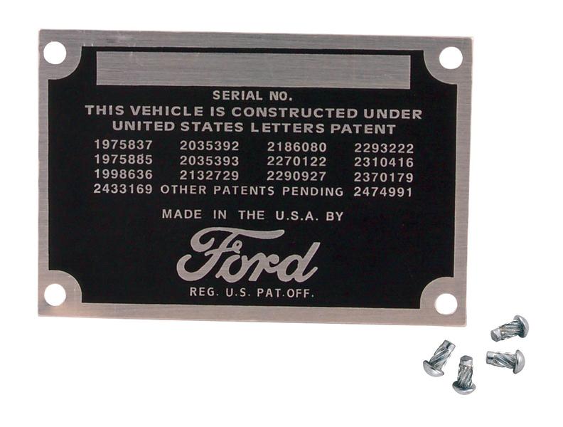Patent data plate 1948 1949 1950 1951 1952 ford pickup truck