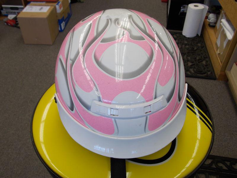 White with pink  flames  helmet~size medium