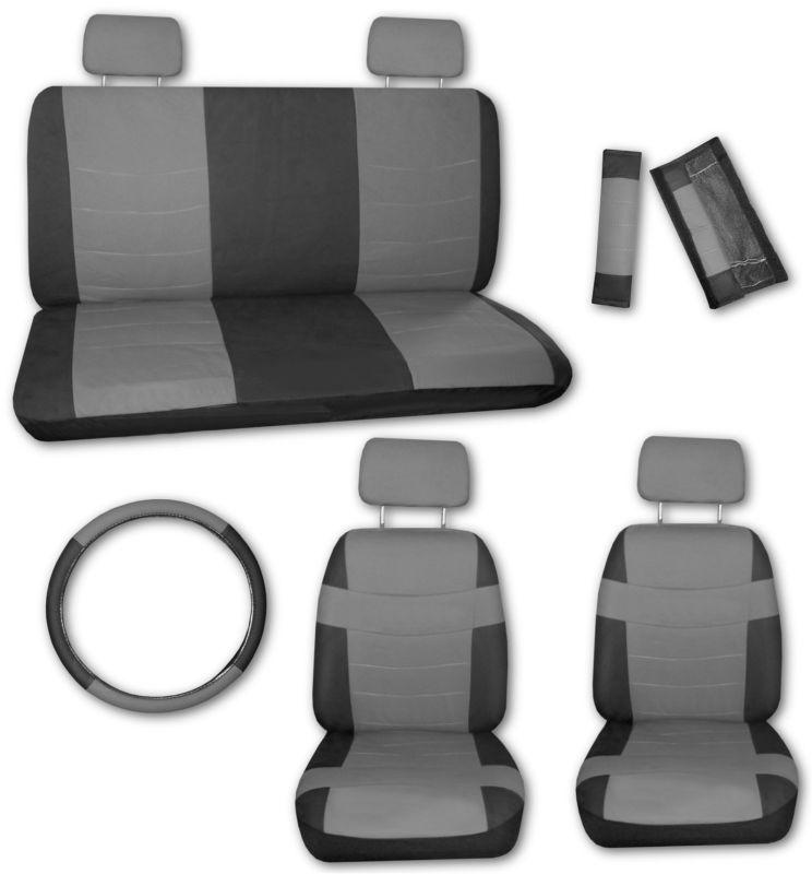 Superior artificial leather grey black car truck seat covers set with extras #b