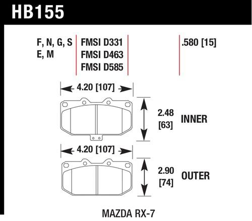 Hawk performance hb155f.580 disc brake pad 86-95 rx-7