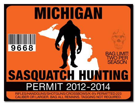 Sasquatch hunting permit license decal sticker cummins bigfoot yeti mi michigan