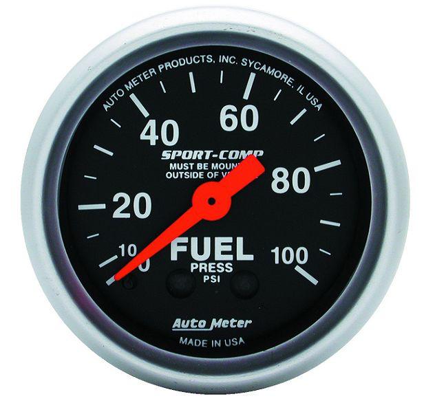 Auto meter 3312 sport comp 2 1/16" mechanical fuel pressure gauge 0-100 psi