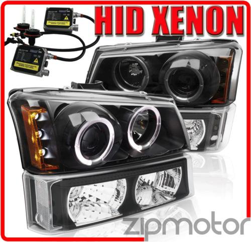 2003-2006 chevy silverado halo led projector head lights+bumper+6000k black 2005