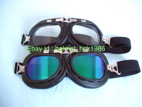 2 scooter pilot steampunk cruiser black frame clear + color lens cycling goggles
