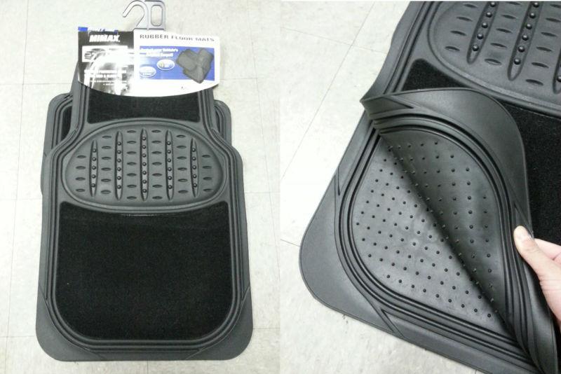 4 weatherproof carpet & rubber black car floor mats auto w/ heel pad universal