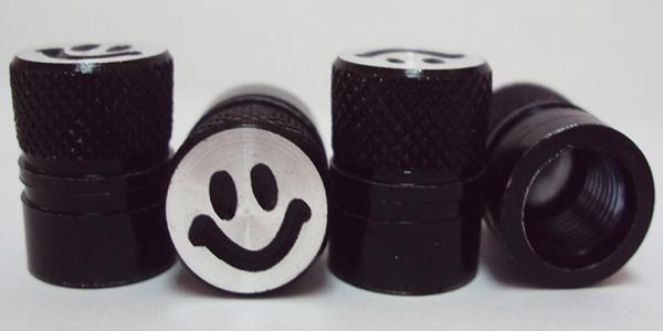 Anodized smiley face valve stem caps car motorcycle bike tire dust caps black