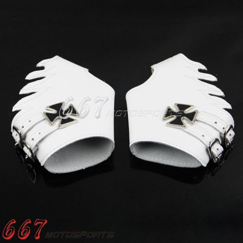 White punk design handmade leather pair fingerless glove with cross fashiion