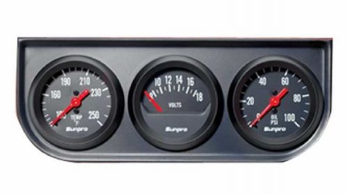 Sunpro 2&#034; mechanical triple gauge kit black / black bezel new cp8218 warranty