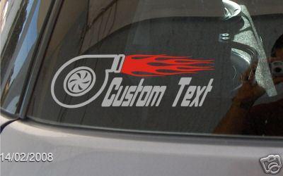 Turbo with flames custom text vinyl sticker decal jdm boost psi nos