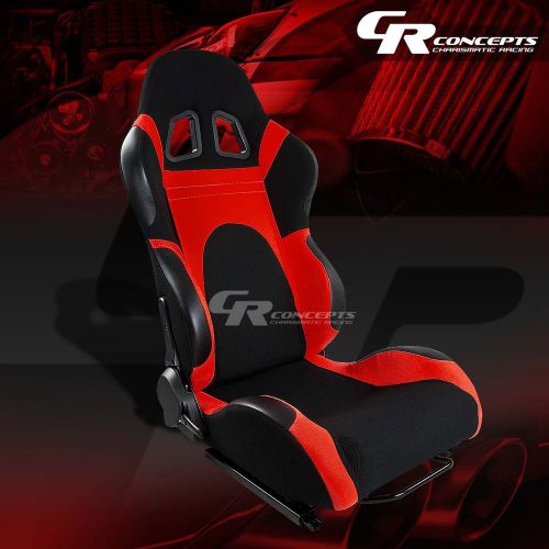 Black/red trim reclinable sports racing seats+mounting sliders passenger side