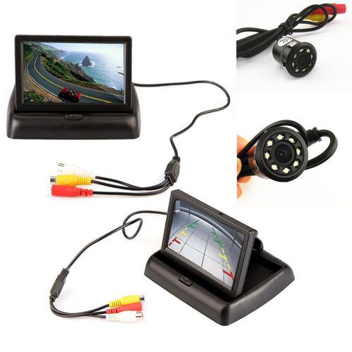 Car rear view foldable monitor display+8led night vision reverse parking camera