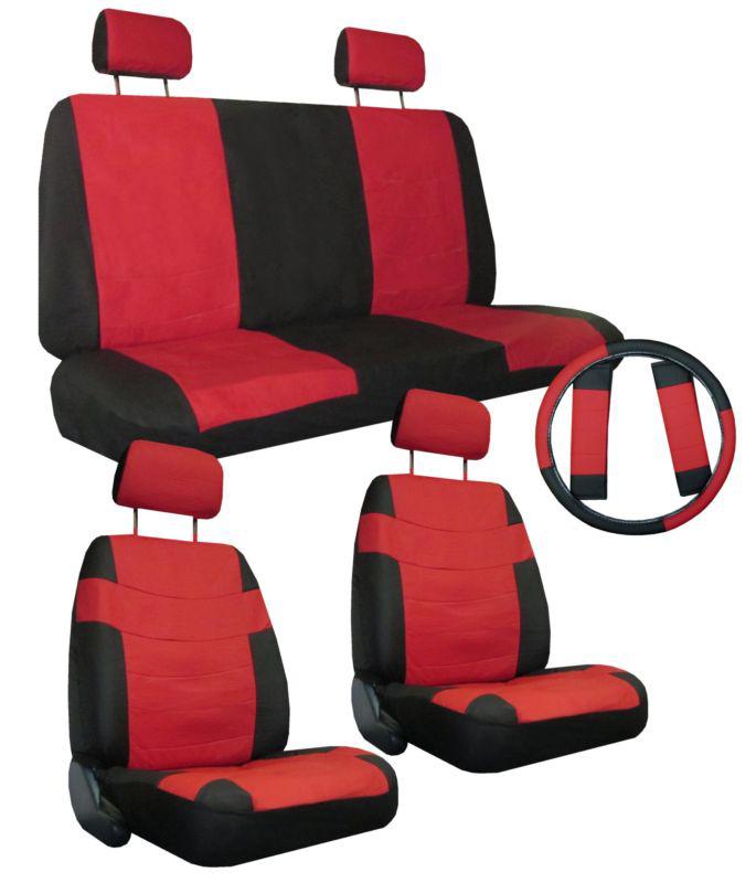 Car seat covers red black set w/ steering wheel cover bonus pkg free ship #5