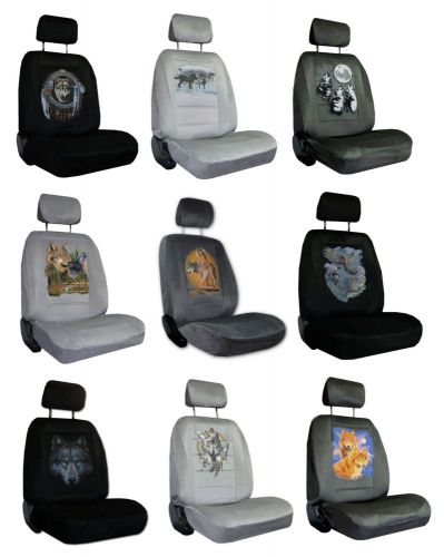 Car truck suv seat &amp; head rest covers w/ wolf -9 prints, 4 colors, universal fit