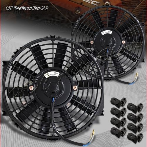 2 x 12&#034; black electric slim push pull engine bay cooling radiator fan universal