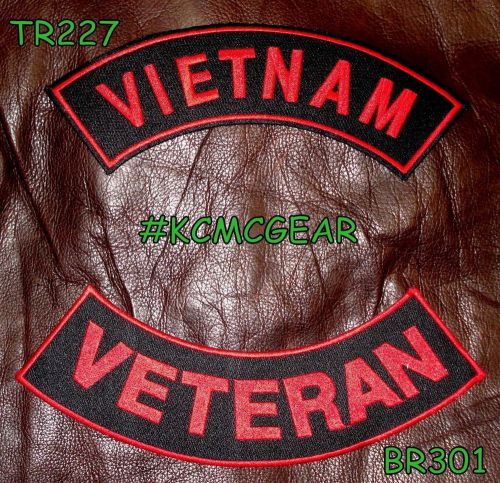 Vietnam veteran red on black back military patches set biker vest jacket