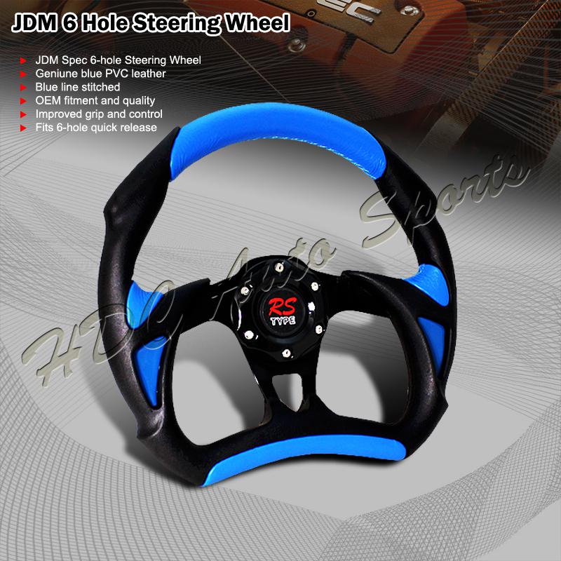 320mm jdm blue pvc leather black battle style / type 6-hole steering wheel