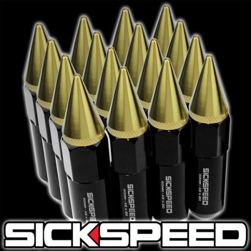 16 black/24k gold spiked 60mm aluminum extended tuner lug nuts wheel 1/2x20 l30