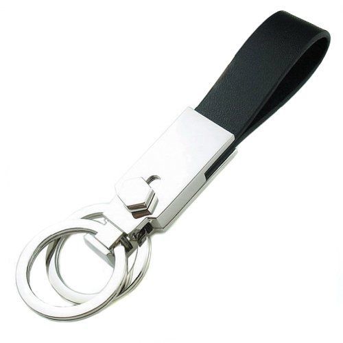 Leather zinc alloy waist hanging detachable dual-key rings overlap key ring car