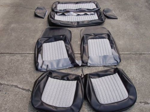 Early ford bronco new upholstery f &amp; r seat covers black w/bw houndstooth insert
