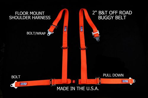 Rjs racing 2&#034; buggy off road seat belt 4 point b&amp;t floor harness orange 4002905