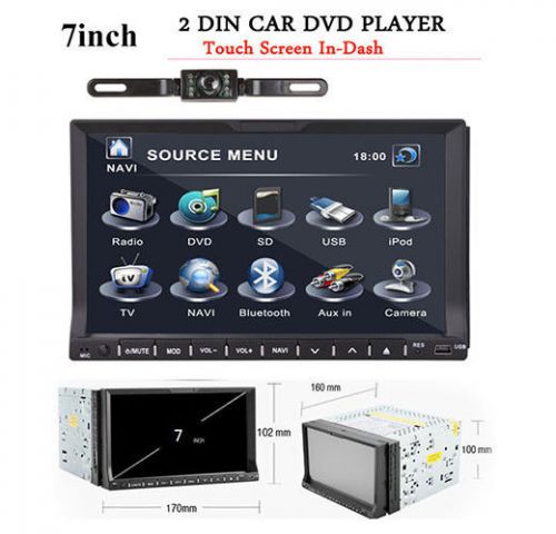 Gps navigation 7&#034; double 2din car stereo dvd player bluetooth ipod mp3 tv+camera