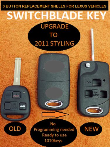 Pre-cut 3 button flip remote shell key-repair key fob case w/ free battery cr