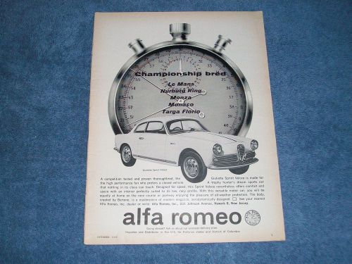 1962 alfa romeo giulietta sprint veloce vintage ad &#034;championship bred&#034;