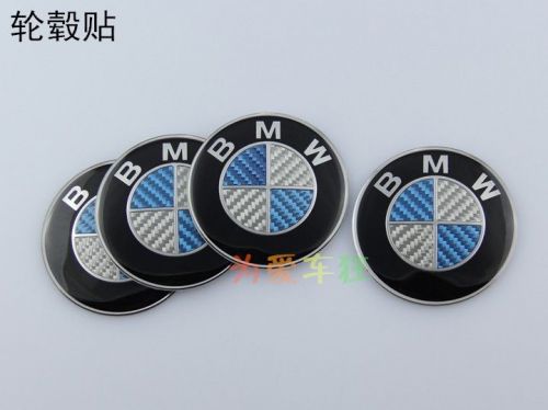 4pcs brand for bmw blue carbon fiber wheels center hub stickers