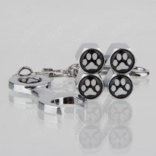 Car tire wheel valve stems air caps for bear paw with keychain wrench black