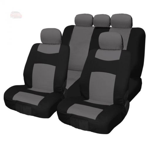 New 9pc flat cloth black and grey front and rear seat covers set for honda