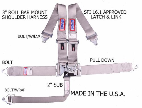 Rjs racing sfi 16.1 5pt latch &amp; link harness belt roll bar mount gray 1127807