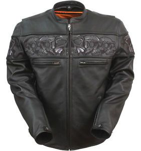 Leather jacket reflective skull men/harley davidson style/first mfg. size m