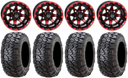 Sti hd6 red/black golf wheels 12&#034; 23x10-12 ultracross tires yamaha