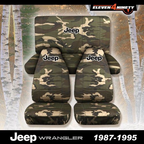 1987-1995 jeep wrangler yj seat covers / green camo with custom design