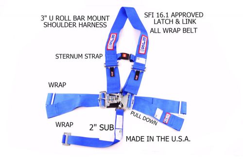 Rjs sfi 16.1 5pt  latch &amp; link u roll bar sternum strap belt blue 1132803