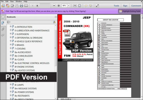 Jeep commander 2006 - 2010  3.7l , 4.7l , 5.7l engine service repair shop manual