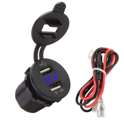 Us 2 in one 4.2a high current car dual usb charger blue led voltmeter+fuse wire