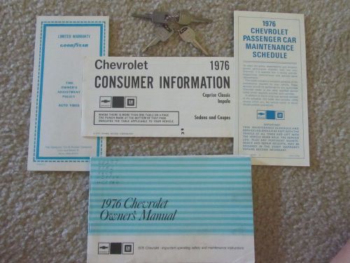 Original 1976 chevrolet chevy impala owner&#039;s manual, etc. w/ original car keys!