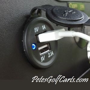 Golf cart phone usb charger for electric golf carts - dual ports - 1a and 2.1a