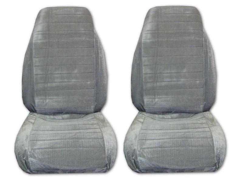 Quilted velour with weave high back car truck seat covers silver grey #2