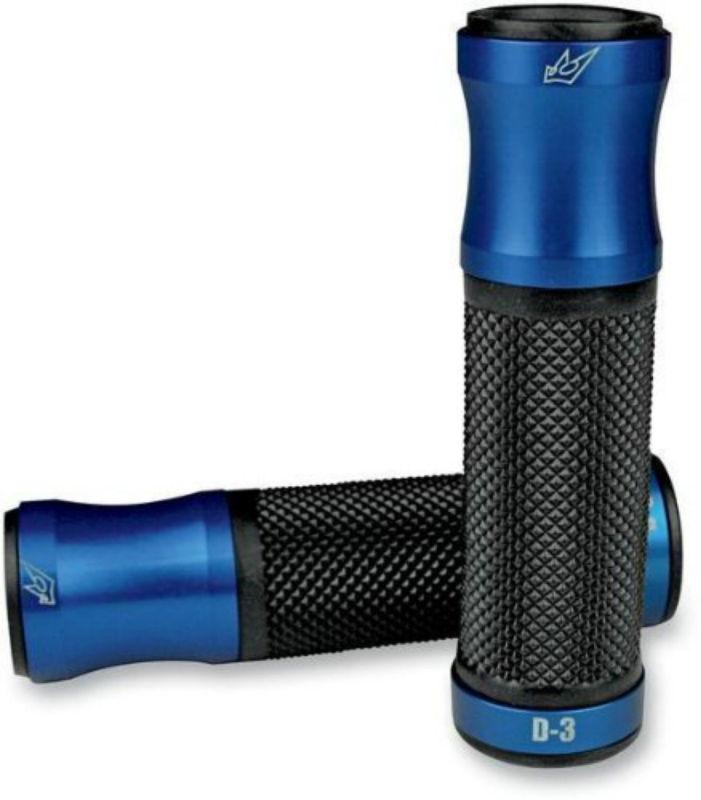Driven d3 alumitech motorcycle grips blue on black for 7/8 inch handlebars