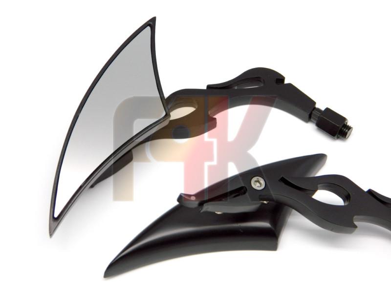New black spear blade motorcycle cruiser chopper flame rearview mirrors 8mm 10mm