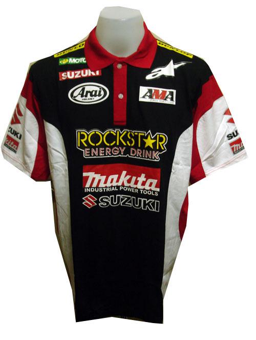 New suzuki rac motorcycle sport racing team biker black polo short t-shirt sz l
