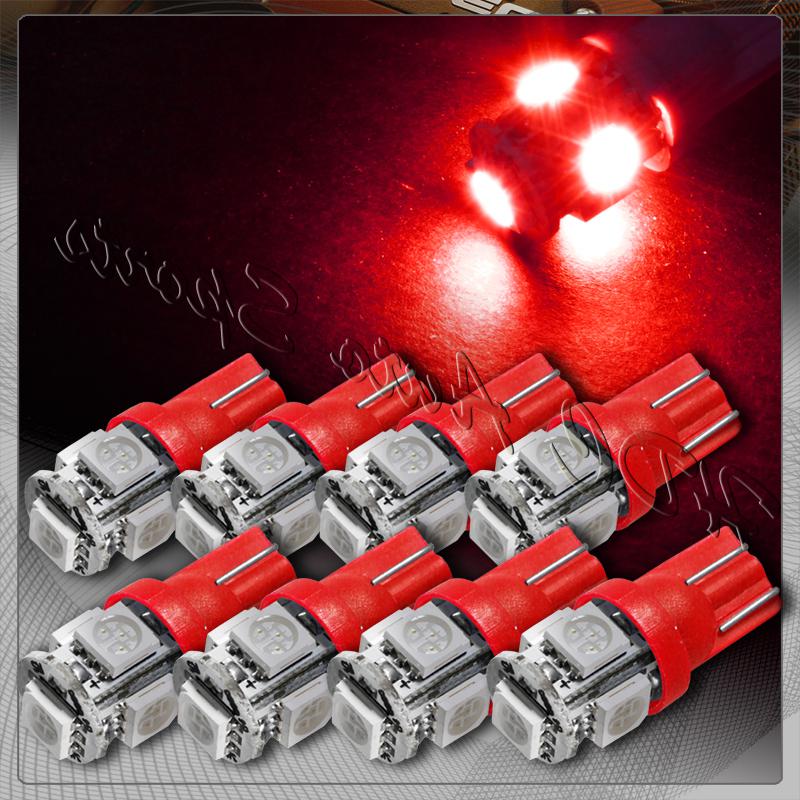 8x 5 smd led t10 wedge interior instrument panel gauge replacement bulbs - red