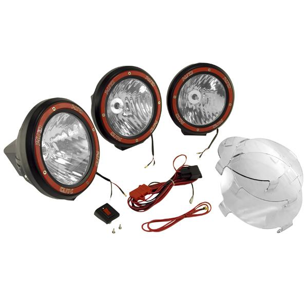 Hid 7" round off road lights-black composite 3 lights with wiring harness